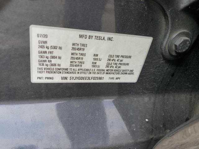 5YJYGDEE3LF025961 - 2020 TESLA MODEL Y 灰色 照片 13