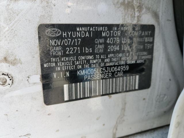 KMHC05LC5JU064959 - 2018 HYUNDAI IONIQ LIMITED WHITE photo 12