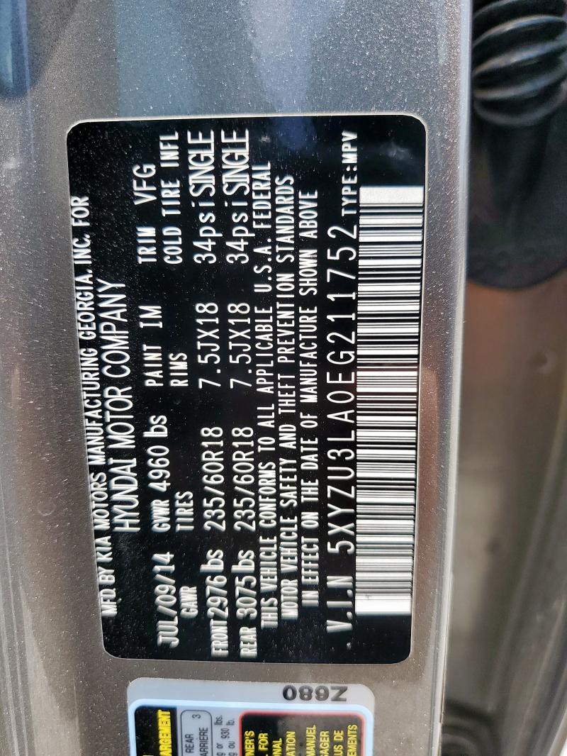 5XYZU3LA0EG211752 - 2014 HYUNDAI SANTA FE S Մոխրագույն լուսանկար 14