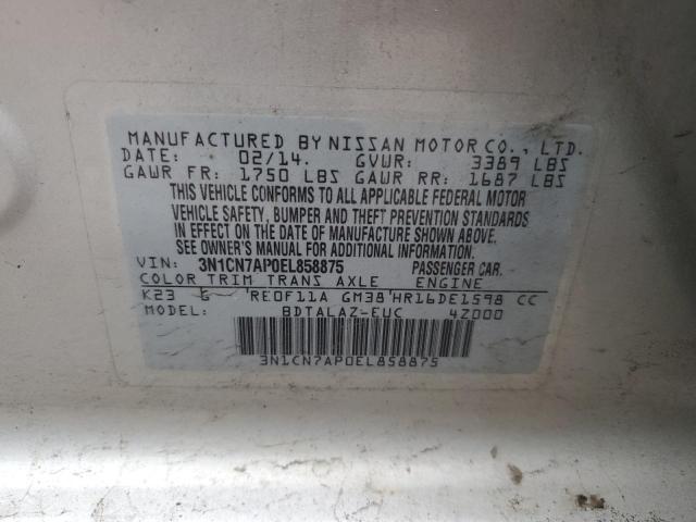 3N1CN7AP0EL858875 - 2014 NISSAN VERSA S SILVER photo 12