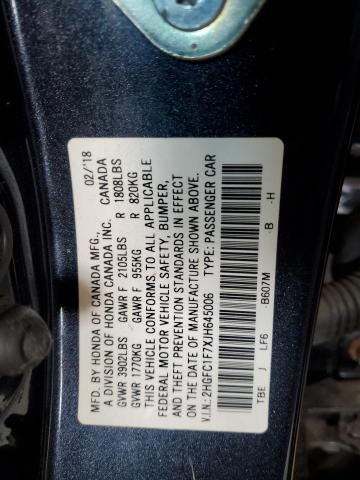 2HGFC1F7XJH645006 - 2018 HONDA CIVIC EXL BLUE photo 13