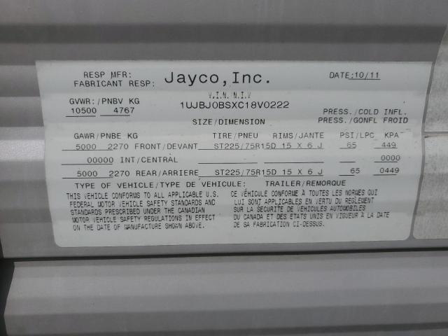 1UJBJ0BSXC18V0222 - 2012 JAYCO JAY FLIGHT WHITE photo 10