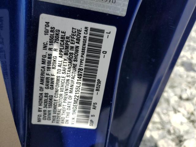 1HGEM22155L014978 - 2005 HONDA CIVIC DX VP Կապույտ լուսանկար 12