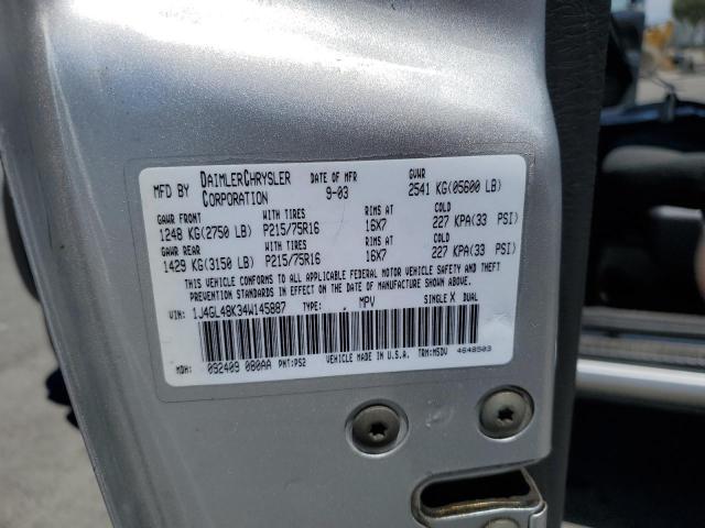 1J4GL48K34W145887 - 2004 JEEP LIBERTY SPORT ვერცხლისფერი ფოტო 13