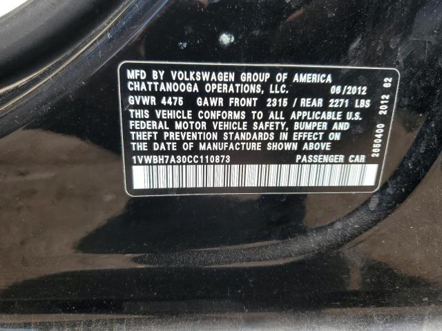 1VWBH7A30CC110873 - 2012 VOLKSWAGEN PASSAT SE Noir photo 12