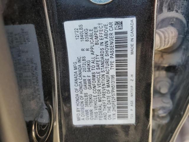 2HGFE2F57PH513196 - 2023 HONDA CIVIC SPORT BLACK photo 12
