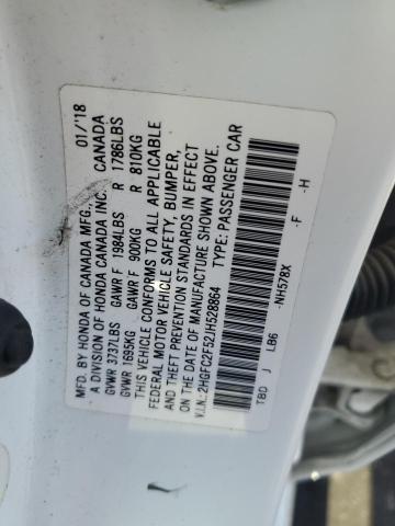 2HGFC2F52JH528864 - 2018 HONDA CIVIC LX თეთრი ფოტო 12