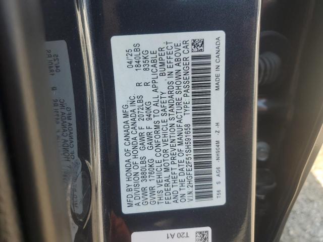 2HGFE2F51SH591658 - 2025 HONDA CIVIC SPORT GRAY photo 12