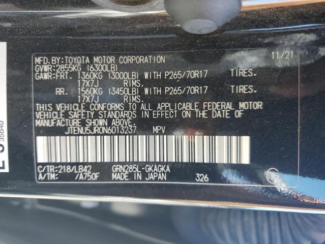 JTENU5JR0N6013237 - 2022 TOYOTA 4RUNNER SR5/SR5 PREMIUM Սև լուսանկար 12