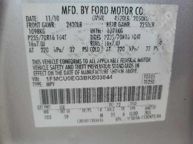 1FMCU0EG3BKB03844 - 2011 FORD ESCAPE LIMITED Silber Foto 14