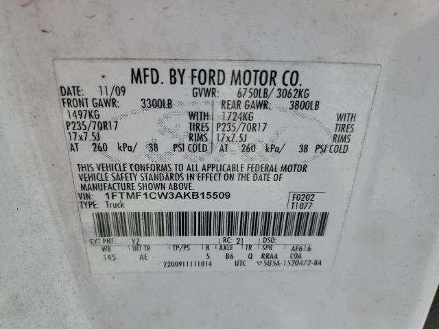 1FTMF1CW3AKB15509 - 2010 FORD F150 WHITE photo 12