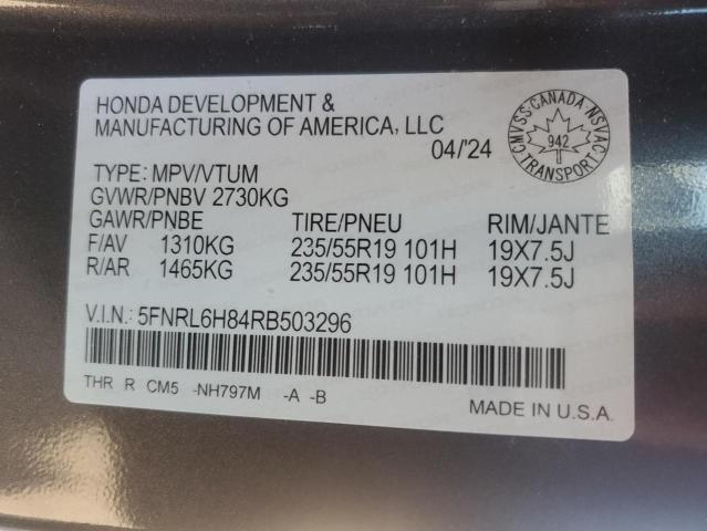 5FNRL6H84RB503296 - 2024 HONDA ODYSSEY TOURING Grafit foto 13