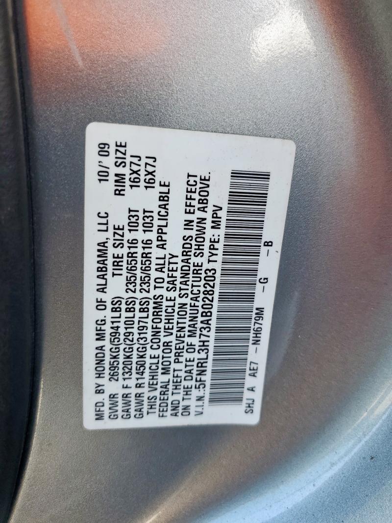5FNRL3H73AB028203 - 2010 HONDA ODYSSEY EXL TEAL photo 14
