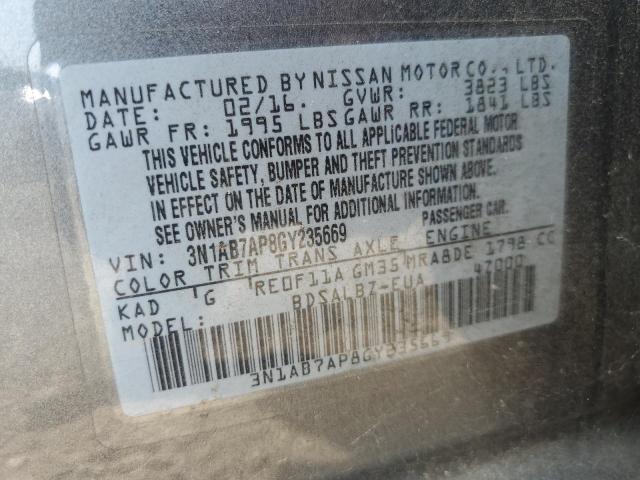 3N1AB7AP8GY235669 - 2016 NISSAN SENTRA S GRAY photo 12