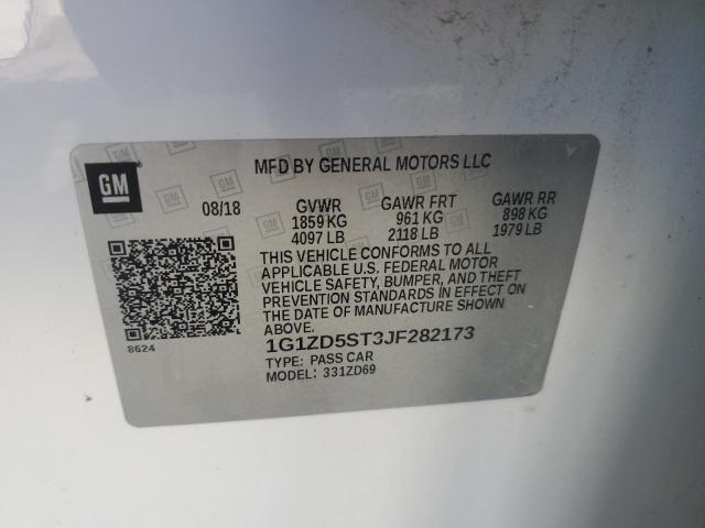 1G1ZD5ST3JF282173 - 2018 CHEVROLET MALIBU LT თეთრი ფოტო 12