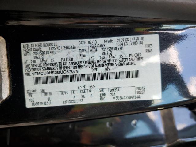 1FMCU0H93DUC67079 - 2013 FORD ESCAPE SEL BLACK photo 13