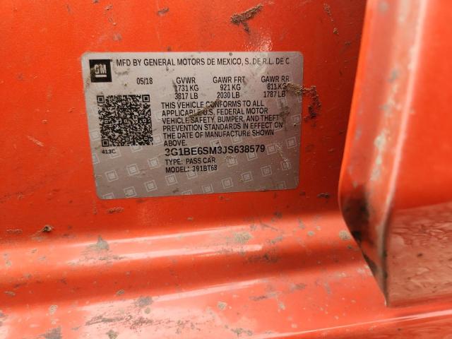 3G1BE6SM3JS638579 - 2018 CHEVROLET CRUZE LT برتقالي صورة 12