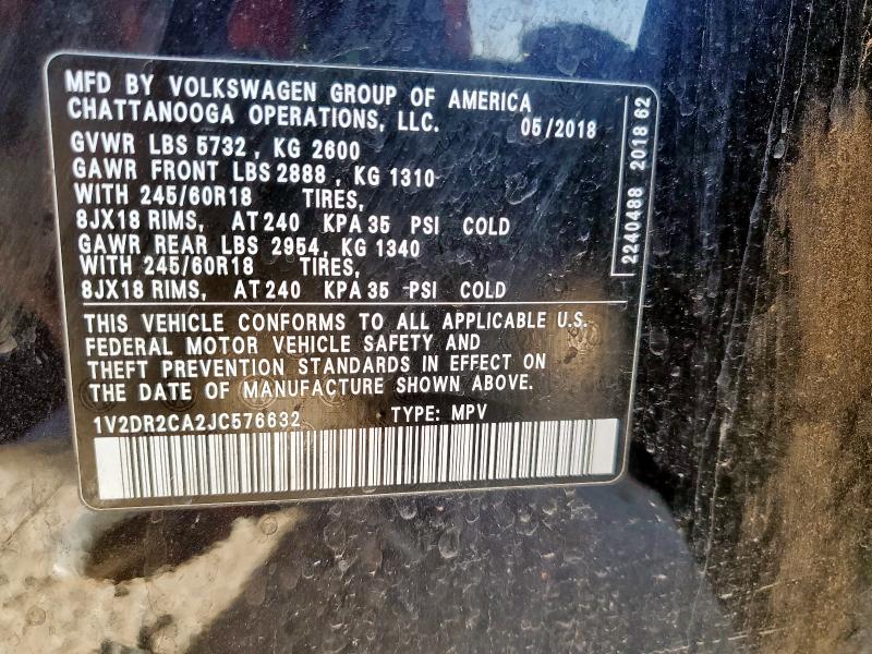 1V2DR2CA2JC576632 - 2018 VOLKSWAGEN ATLAS SE أسود صورة 13