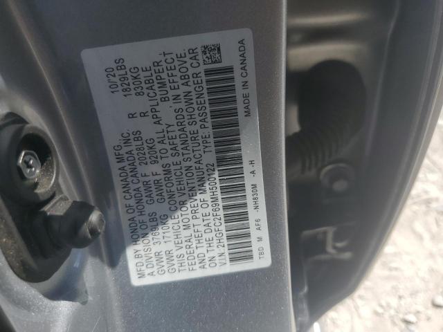 2HGFC2F69MH500122 - 2021 HONDA CIVIC LX ვერცხლისფერი ფოტო 12