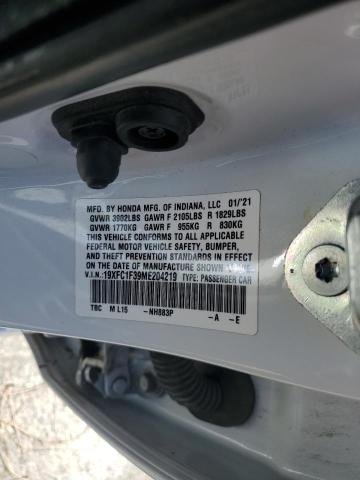 19XFC1F39ME204219 - 2021 HONDA CIVIC EX WHITE photo 12