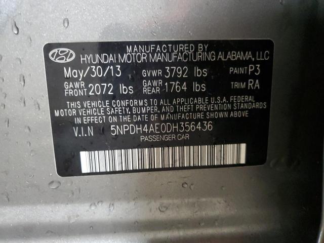 5NPDH4AE0DH356436 - 2013 HYUNDAI ELANTRA GLS GRAY photo 12