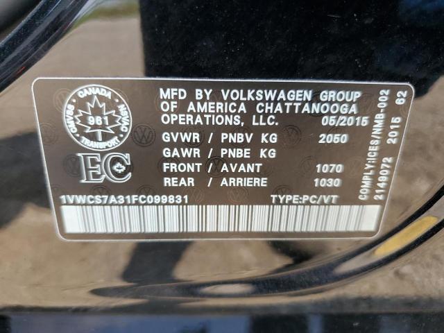 1VWCS7A31FC099831 - 2015 VOLKSWAGEN PASSAT SEL შავი ფოტო 12