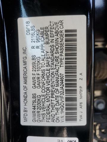 1HGCV1F32JA244607 - 2018 HONDA ACCORD SPORT Қара фото 12