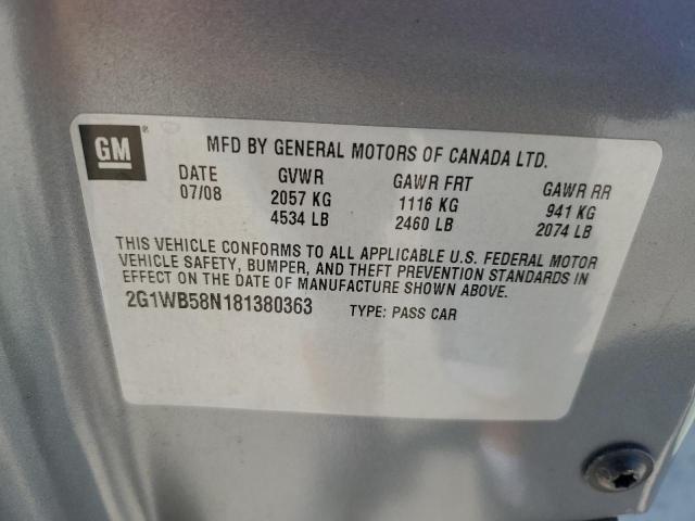 2G1WB58N181380363 - 2008 CHEVROLET IMPALA LS GRAY photo 12