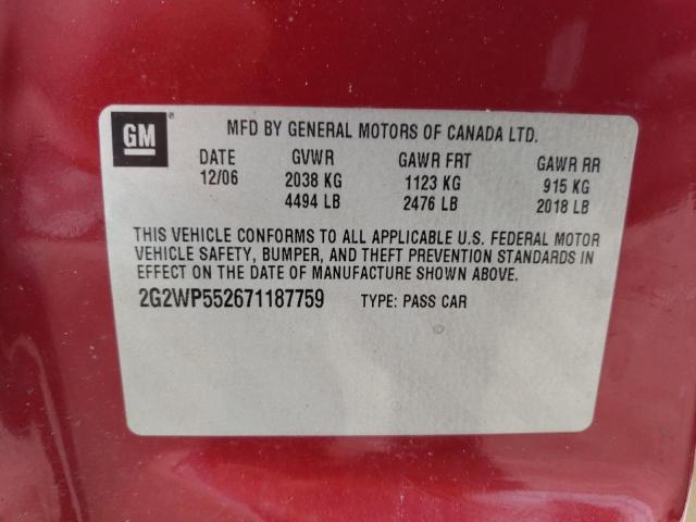 2G2WP552671187759 - 2007 PONTIAC GRAND PRIX 红色 照片 12