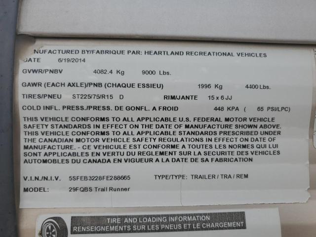 5SFEB3228FE288665 - 2015 HEARTLAND TRAIL RUNN თაფლისფერი ფოტო 10