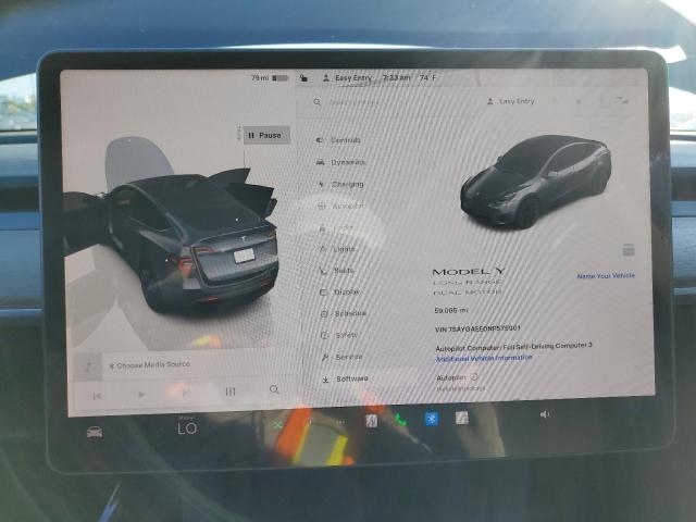 7SAYGAEE0NF575901 - 2022 TESLA MODEL Y 灰色 照片 9
