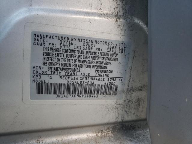 3N1AB7AP9GY318463 - 2016 NISSAN SENTRA S SILVER photo 12