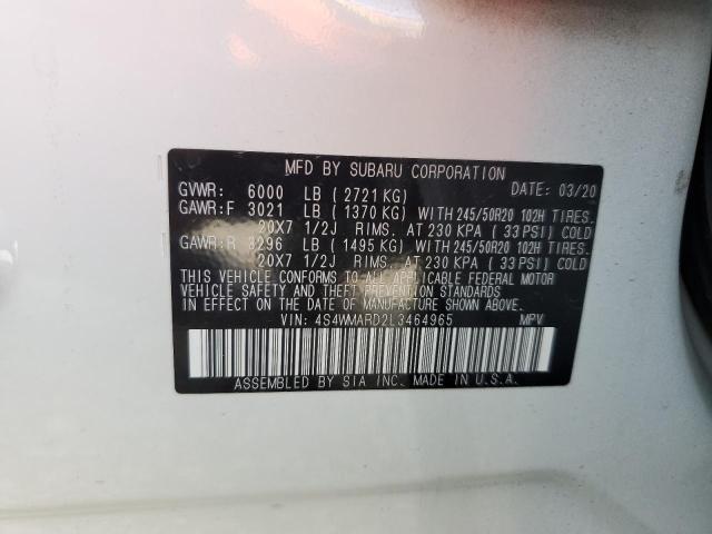 4S4WMARD2L3464965 - 2020 SUBARU ASCENT TOURING WHITE photo 13