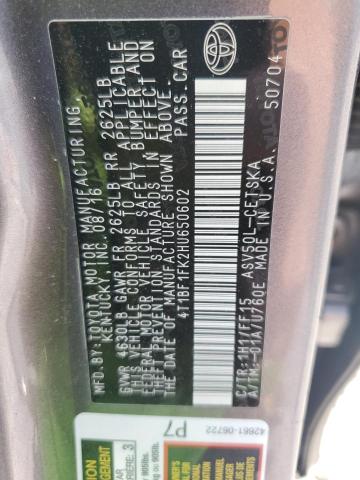 4T1BF1FK2HU650602 - 2017 TOYOTA CAMRY LE GRAY photo 12