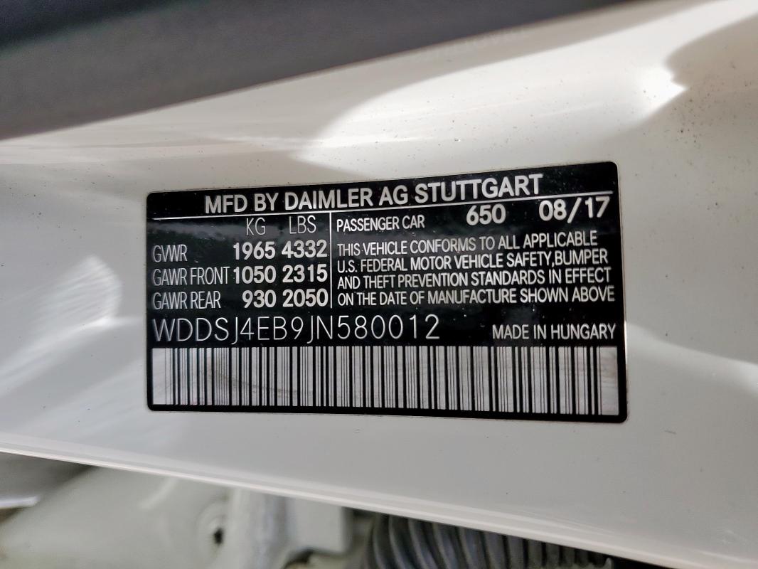 WDDSJ4EB9JN580012 - 2018 MERCEDES-BENZ CLA 250 白色 照片 12