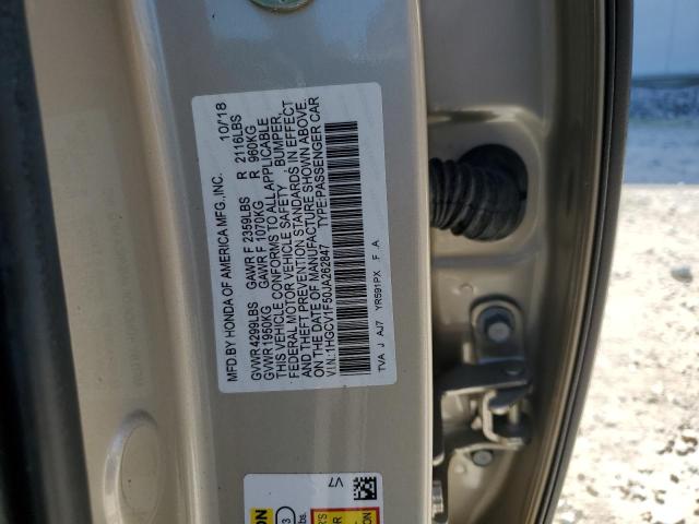 1HGCV1F50JA262847 - 2018 HONDA ACCORD EXL ოქროსფერი ფოტო 12