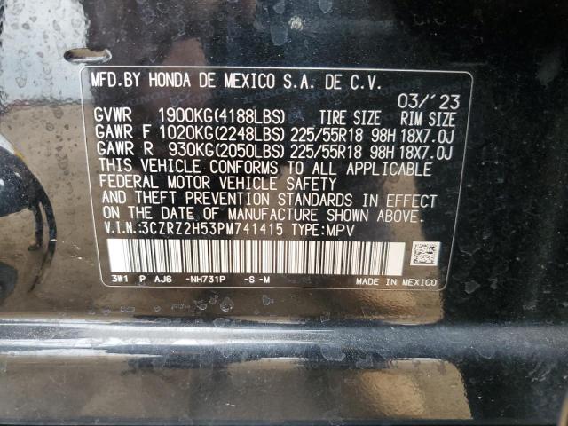 3CZRZ2H53PM741415 - 2023 HONDA HR-V SPORT შავი ფოტო 13