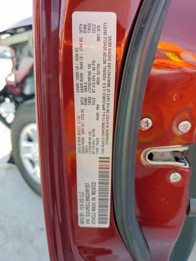 3C6UR5CL9NG249157 - 2022 RAM 2500 TRADESMAN RED photo 13