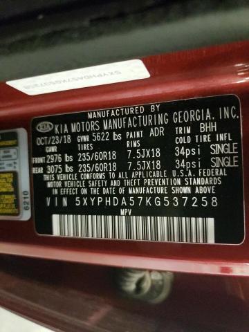 5XYPHDA57KG537258 - 2019 KIA SORENTO EX MAROON photo 13