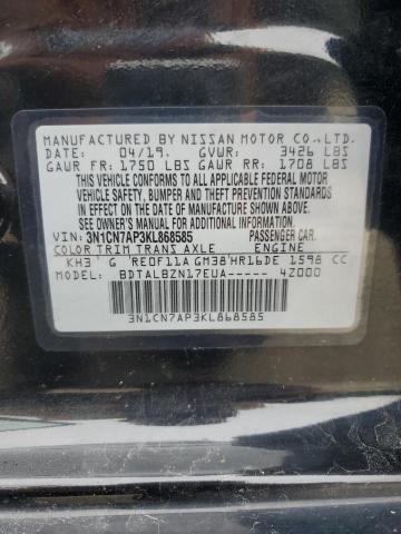 3N1CN7AP3KL868585 - 2019 NISSAN VERSA S Noir photo 12