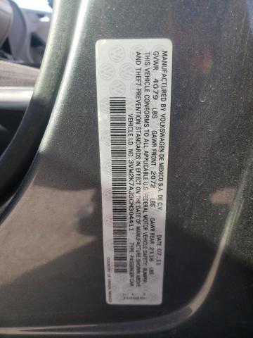 3VW2K7AJ3CM304411 - 2012 VOLKSWAGEN JETTA BASE 灰色 照片 12