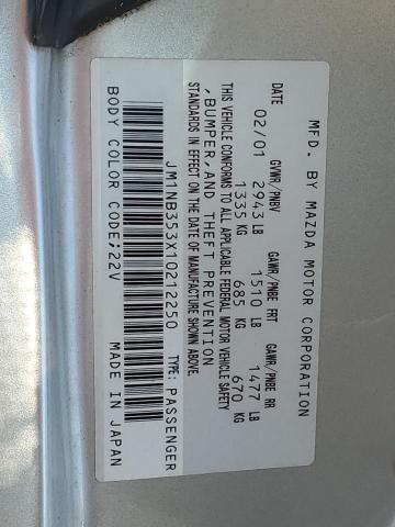 JM1NB353X10212250 - 2001 MAZDA MX-5 MIATA BASE SILVER photo 12