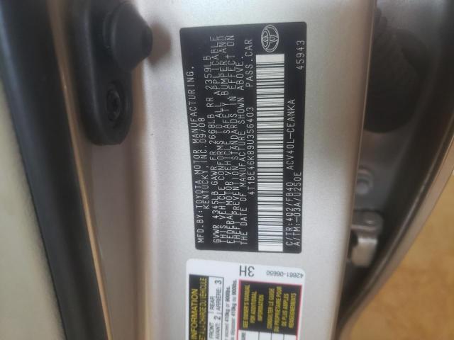 4T1BE46K89U356403 - 2009 TOYOTA CAMRY BASE BEIGE photo 12
