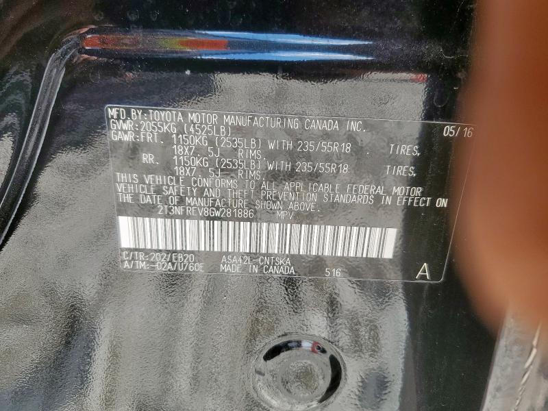 2T3NFREV8GW281886 - 2016 TOYOTA RAV4 SE BLACK photo 13