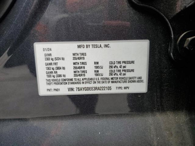 7SAYGDEE3RA222105 - 2024 TESLA MODEL Y رمادي صورة 13