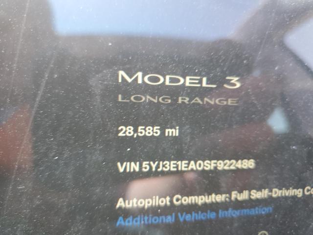 5YJ3E1EA0SF922486 - 2025 TESLA MODEL 3 Azul foto 9