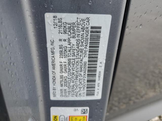 1HGCV1F31KA025560 - 2019 HONDA ACCORD SPORT فضي صورة 13