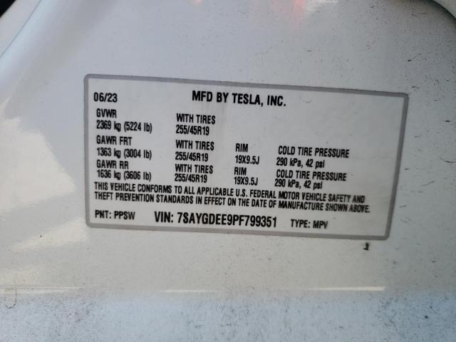 7SAYGDEE9PF799351 - 2023 TESLA MODEL Y 白色 照片 12
