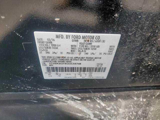 1FM5K8GT8GGC55748 - 2016 FORD EXPLORER SPORT BLACK photo 13