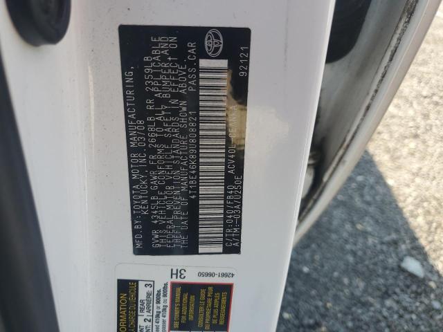 4T1BE46K89U808821 - 2009 TOYOTA CAMRY BASE WHITE photo 12